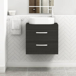 Royal Bathrooms Turin 600mm Wall Mounted Bathroom Vanity Unit With Sink 2 Drawer Hale Black & Lyon Countertop Basin - thumbnail 1