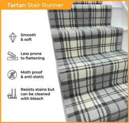 Tartan Stair Runner - Soft & Durable Carpet Runner For Stairs & Staircases, Multiple Lengths - thumbnail 3
