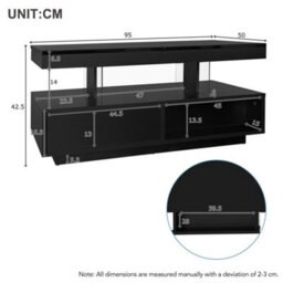 High Gloss Black Coffee Table With Marble Pattern Top And Led Lights - thumbnail 7