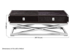 Orsina Black Leather Coffee Table, Steel Legs With Metallic Clasp Accents, 2 Drawer Storage Living Room Table - thumbnail 5