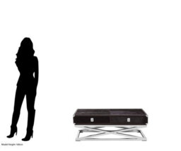 Orsina Black Leather Coffee Table, Steel Legs With Metallic Clasp Accents, 2 Drawer Storage Living Room Table - thumbnail 4