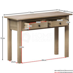 Console Table 2 Drawer Natural Oak Hallway Solid Pine By Home - thumbnail 2