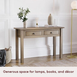 Console Table 2 Drawer Natural Oak Hallway Solid Pine By Home - thumbnail 4