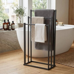 Black 3 Tier Freestanding Towel Rack Bathroom Stand Holder Floor - thumbnail 4