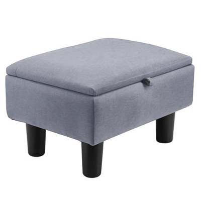 Light Gray Storage Ottoman Footstool Linen Fabric - image 1