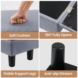 Light Gray Storage Ottoman Footstool Linen Fabric - thumbnail 4