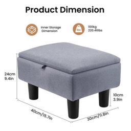 Light Gray Storage Ottoman Footstool Linen Fabric - thumbnail 2