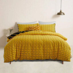 Bedlooms Ochre & Black Wave Printed Duvet Cover Set, Reversible & Hypoallergenic Bedding Pack, Double 200X200Cm - thumbnail 1