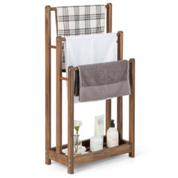 Gainoom Freestanding Wood Towel Rack 3-Tier Towel Drying Stand With Bottom Storage Shelf