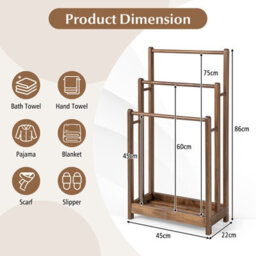 Gainoom Freestanding Wood Towel Rack 3-Tier Towel Drying Stand With Bottom Storage Shelf - thumbnail 2