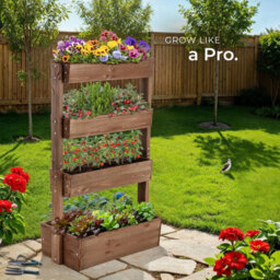 Tectake Vertical Planter Flora In A Rustic Wooden Design With 3 To 5 Tiers And Plant Fleece Included 85 X 45 X 140 Cm - Brown - thumbnail 8