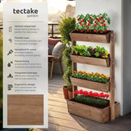 Tectake Vertical Planter Flora In A Rustic Wooden Design With 3 To 5 Tiers And Plant Fleece Included 85 X 45 X 140 Cm - Brown - thumbnail 2
