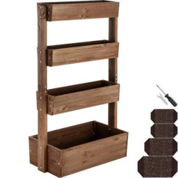 Tectake Vertical Planter Flora In A Rustic Wooden Design With 3 To 5 Tiers And Plant Fleece Included 85 X 45 X 140 Cm - Brown