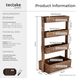 Tectake Vertical Planter Flora In A Rustic Wooden Design With 3 To 5 Tiers And Plant Fleece Included 85 X 45 X 140 Cm - Brown - thumbnail 6