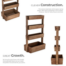 Tectake Vertical Planter Flora In A Rustic Wooden Design With 3 To 5 Tiers And Plant Fleece Included 85 X 45 X 140 Cm - Brown - thumbnail 3