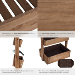 Tectake Vertical Planter Flora In A Rustic Wooden Design With 3 To 5 Tiers And Plant Fleece Included 85 X 45 X 140 Cm - Brown - thumbnail 4