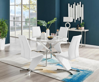Furniturebox Uk Novara White Marble 120Cm Round Dining Table & 4 White Willow Chairs - image 1