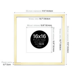 "16X16"" Gold Picture Frame - 16X16"" Square Frame With 13X13"" Mount For 16X16""/13X13"" Pictures Art Deco Style Room Decor, 1 Pack" - thumbnail 2