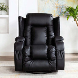 More4Homes Caesar Bonded Leather Manual Recliner Armchair With Rocking Swivel Heat And Massage (Black) - thumbnail 7