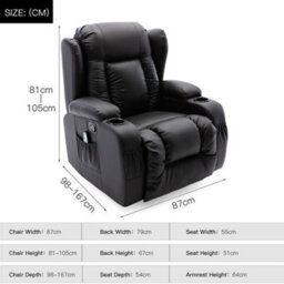 More4Homes Caesar Bonded Leather Manual Recliner Armchair With Rocking Swivel Heat And Massage (Black) - thumbnail 9
