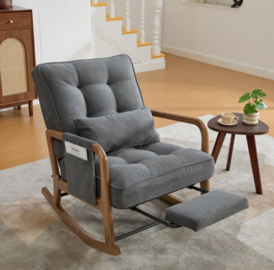 Matteo Grey Corduroy Rocking Chair With Adjustable Footrest & Backrest - image 1