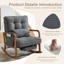 Matteo Grey Corduroy Rocking Chair With Adjustable Footrest & Backrest - thumbnail 7