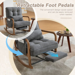 Matteo Grey Corduroy Rocking Chair With Adjustable Footrest & Backrest - thumbnail 4