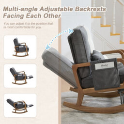 Matteo Grey Corduroy Rocking Chair With Adjustable Footrest & Backrest - thumbnail 3
