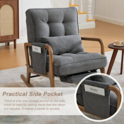 Matteo Grey Corduroy Rocking Chair With Adjustable Footrest & Backrest - thumbnail 6