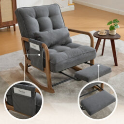 Matteo Grey Corduroy Rocking Chair With Adjustable Footrest & Backrest - thumbnail 5