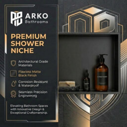 ARKO BATHROOM Arko Stainless Steel Shower Niche Wall Insert, Bathroom Shower Storage Shelf, Black - thumbnail 6