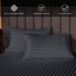 Ameha Stripe Fitted Sheet 40 Cm Deep Pocket-  Hypoallergenic Easy Care Charcoal Bed Sheets Uk Double Bedsheet(137X190Cm) - thumbnail 3
