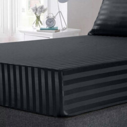 Ameha Stripe Fitted Sheet 40 Cm Deep Pocket-  Hypoallergenic Easy Care Charcoal Bed Sheets Uk Double Bedsheet(137X190Cm) - thumbnail 4