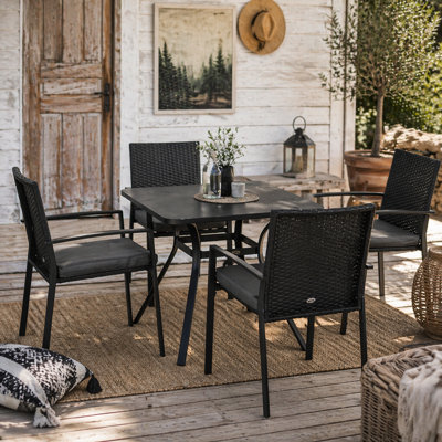 Wyld Haus Laresu 5-Piece Garden Dining Set - 4 Rattan Chairs With Cushions And Square Table, Black/dark Grey - image 1