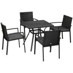 Wyld Haus Laresu 5-Piece Garden Dining Set - 4 Rattan Chairs With Cushions And Square Table, Black/dark Grey - thumbnail 2