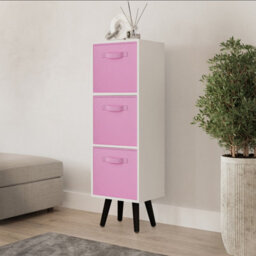 Urbn-Living Urbnliving 80Cm Height 3 Tier White Wooden Storage Light Pink Insert Bookcase  Black Legs