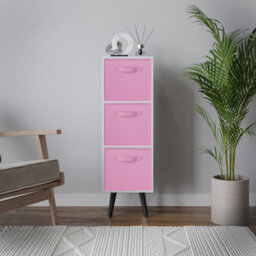 Urbn-Living Urbnliving 80Cm Height 3 Tier White Wooden Storage Light Pink Insert Bookcase  Black Legs - thumbnail 2
