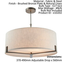 Ceiling Pendant Light Brushed Bronze Plate & Natural Linen 3 X 40W E27 - thumbnail 2