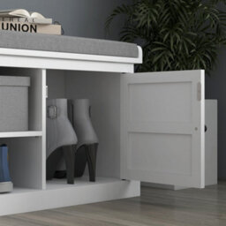 Wyld Haus Lire White And Grey Multi-Compartment Shoe Bench With Cushioned Top - L105 X D35 X H47Cm - thumbnail 9