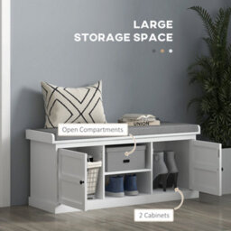Wyld Haus Lire White And Grey Multi-Compartment Shoe Bench With Cushioned Top - L105 X D35 X H47Cm - thumbnail 5