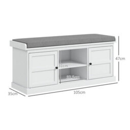 Wyld Haus Lire White And Grey Multi-Compartment Shoe Bench With Cushioned Top - L105 X D35 X H47Cm - thumbnail 3