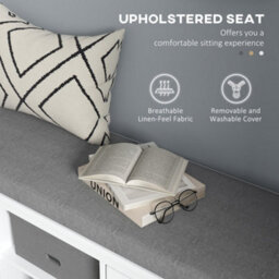 Wyld Haus Lire White And Grey Multi-Compartment Shoe Bench With Cushioned Top - L105 X D35 X H47Cm - thumbnail 4