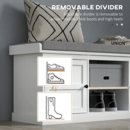 Wyld Haus Lire White And Grey Multi-Compartment Shoe Bench With Cushioned Top - L105 X D35 X H47Cm - thumbnail 7