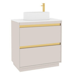 Royal Bathrooms Orion 800mm Warm Taupe Floor Standing Plain White Countertop Vanity Unit 2 Drawer With Peak Basin & Brushed Brass Accent Trim - thumbnail 6