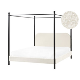 Beliani Four Poster Bed Boucle Dannemois 160 X 200 Cm (Eu King Size) Off-White - thumbnail 1