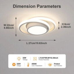Modern 32W Led Ceiling Lihgt Rond Natural White 4500K Chandelier Bedroom Kitchen - thumbnail 2