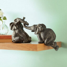 Set Of 2 Elephant Friendship Sculptures  Handmade Polyresin With Bronze Finish