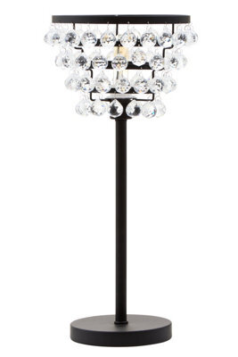Orsina Clear Crystal Table Lamp With Black Metal Frame, Elegant Crystal Beaded Table Lamp For Living Room - image 1