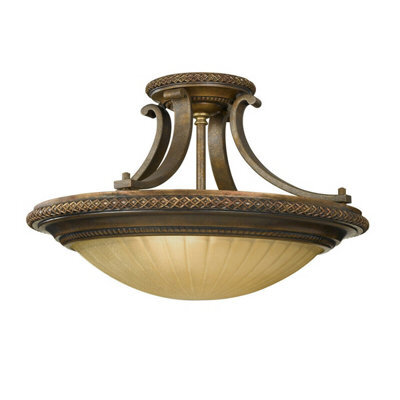 Elegant 2 Bulb Semi Flush Light In Firenze Gold And British Bronze For Modern Interiors