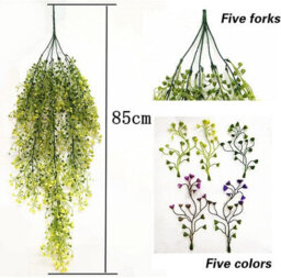 One Plus One 2Pcs Artificial Hanging Flower Plant Faux Rattan Willow Flower Vine Home Garden Artificial Wall Decoration (Green) - thumbnail 2